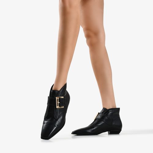 Bota Cano Baixo Fivela Preto Couro