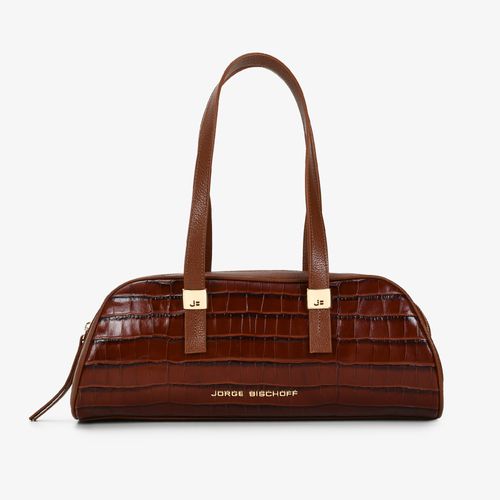 Bolsa Baguete Marrom Tabaco Couro Croco