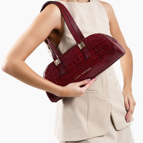 Bolsa Baguete Vinho Cabernet Couro Croco